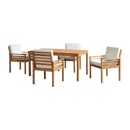 ALATERRE FURNITURE Okemo Acacia Wood 5-Piece Outdoor Dining Set with Table and 4 Dining Chairs with Cushions ANOK012ANOA